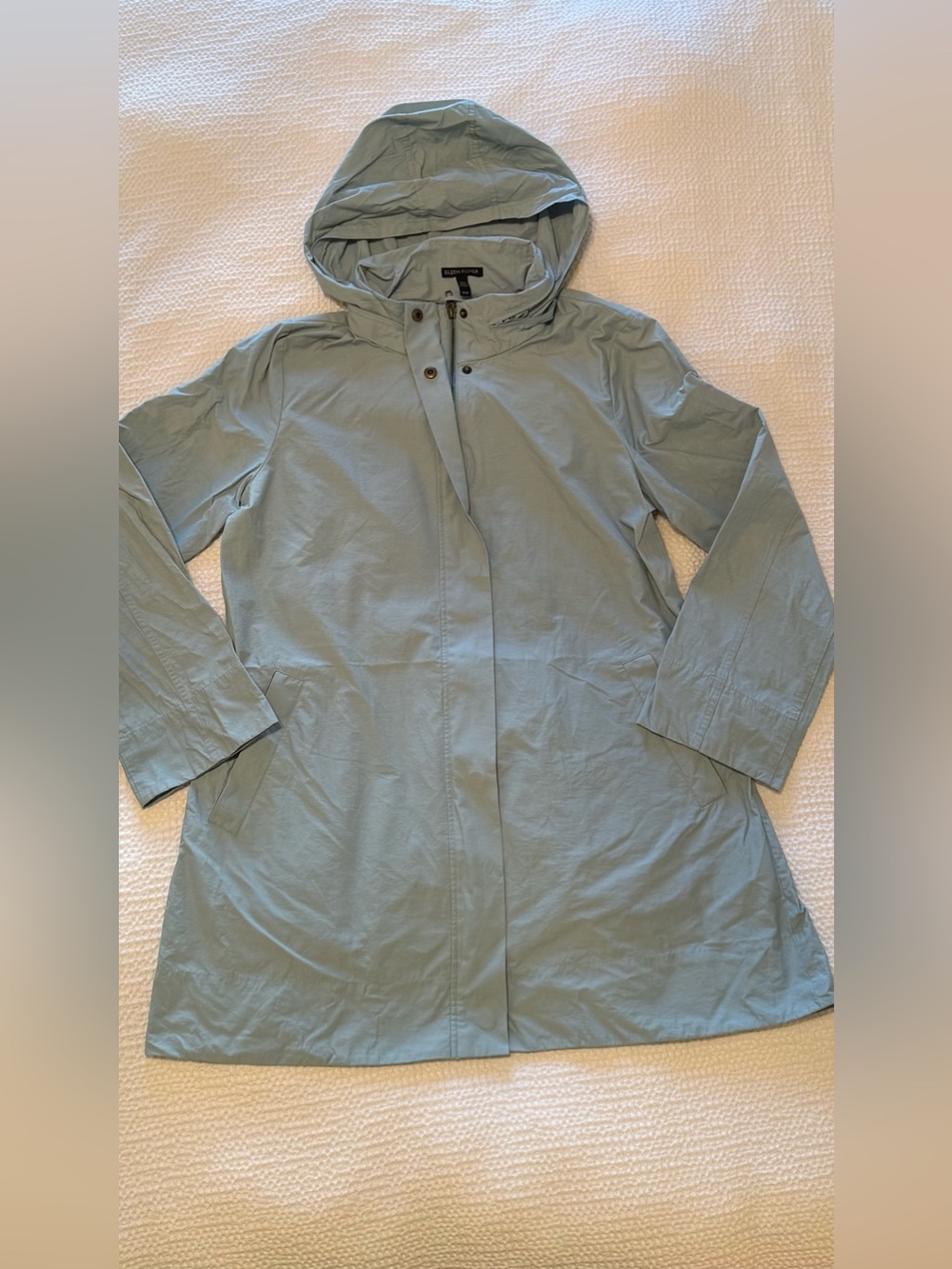 Eileen Fisher Light Blue Hooded Trench Coat | Size M